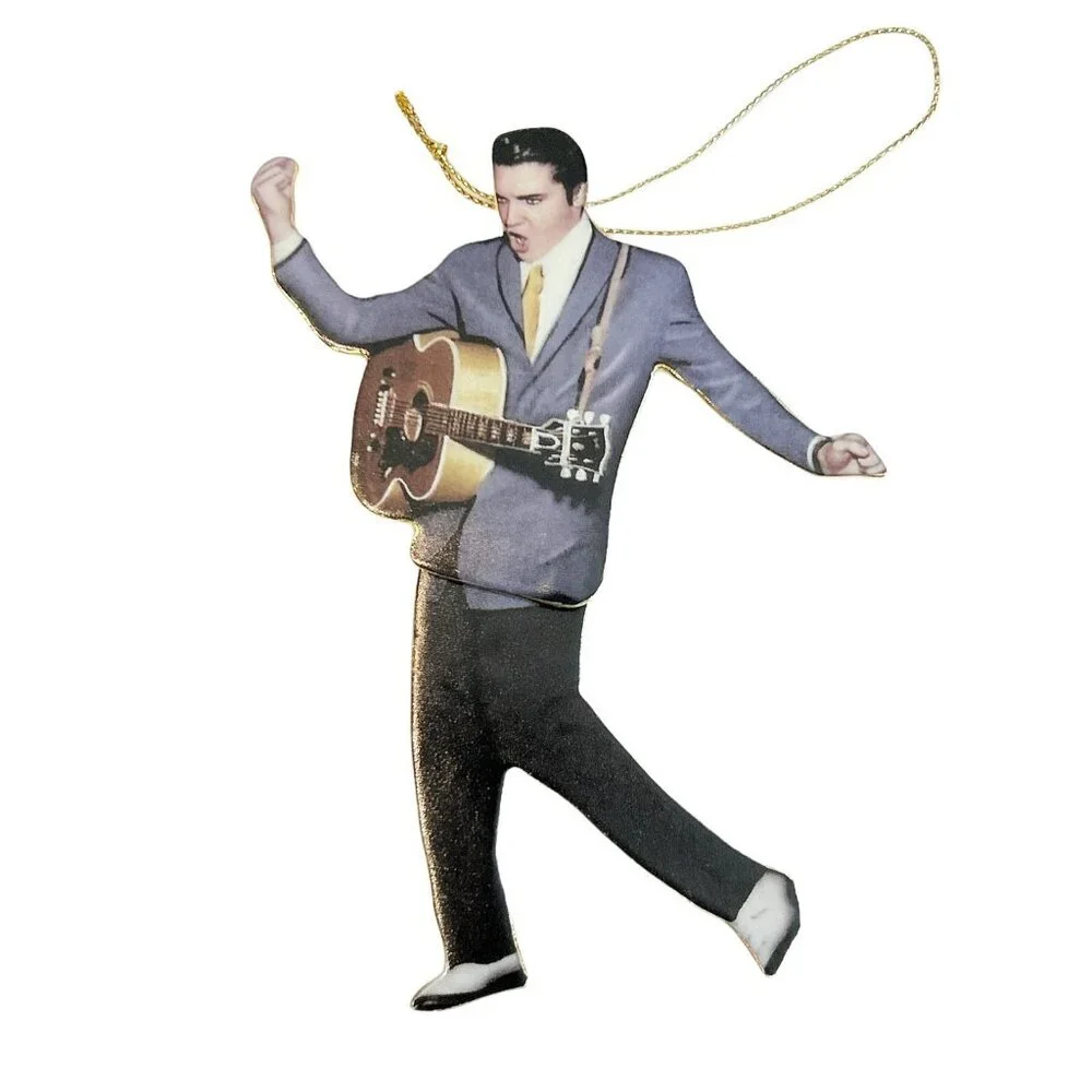 Set of 2 Bradford Rockin n Rollin Elvis Presley Ornament  A07068  2001 COA 38871